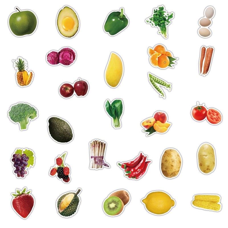 Z & M❀ Hình Dán Rau Củ Quả Xanh ❀ Bộ 50 Miếng Dán Chống Thấm Nước Trang Trí Cho Đồ Chơi