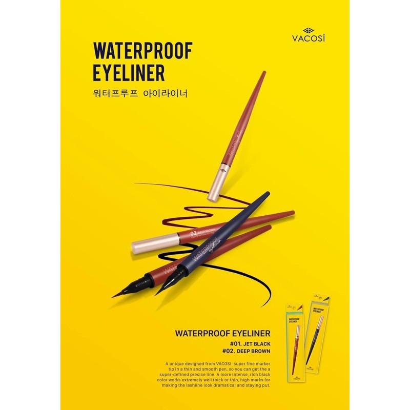 BÚT DẠ KẺ MẮT NƯỚC SIÊU LÌ  VACOSI NATURAL STUDIO WATERPROOF EYELINER