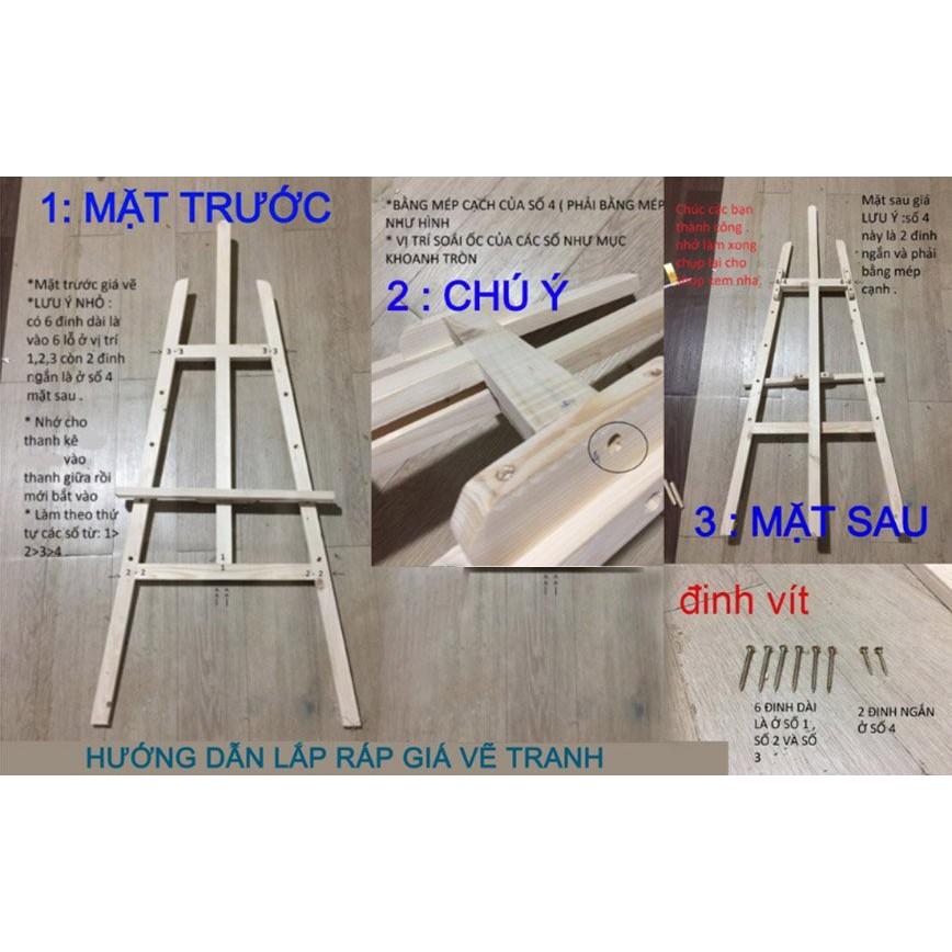 Giá vẽ tranh [3 SIZE ] Gỗ Thông Tự Nhiên , Các Loại Cỡ , ( Kích Thước 36*65 , 55*130 và 65*150 )