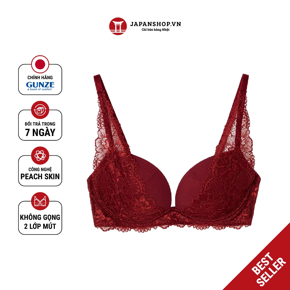 Áo lót ren không gọng Tuché Gunze Peach Skin Bra JB6017H kháng khuẩn, thấm hút mồ hôi Nhật Bản