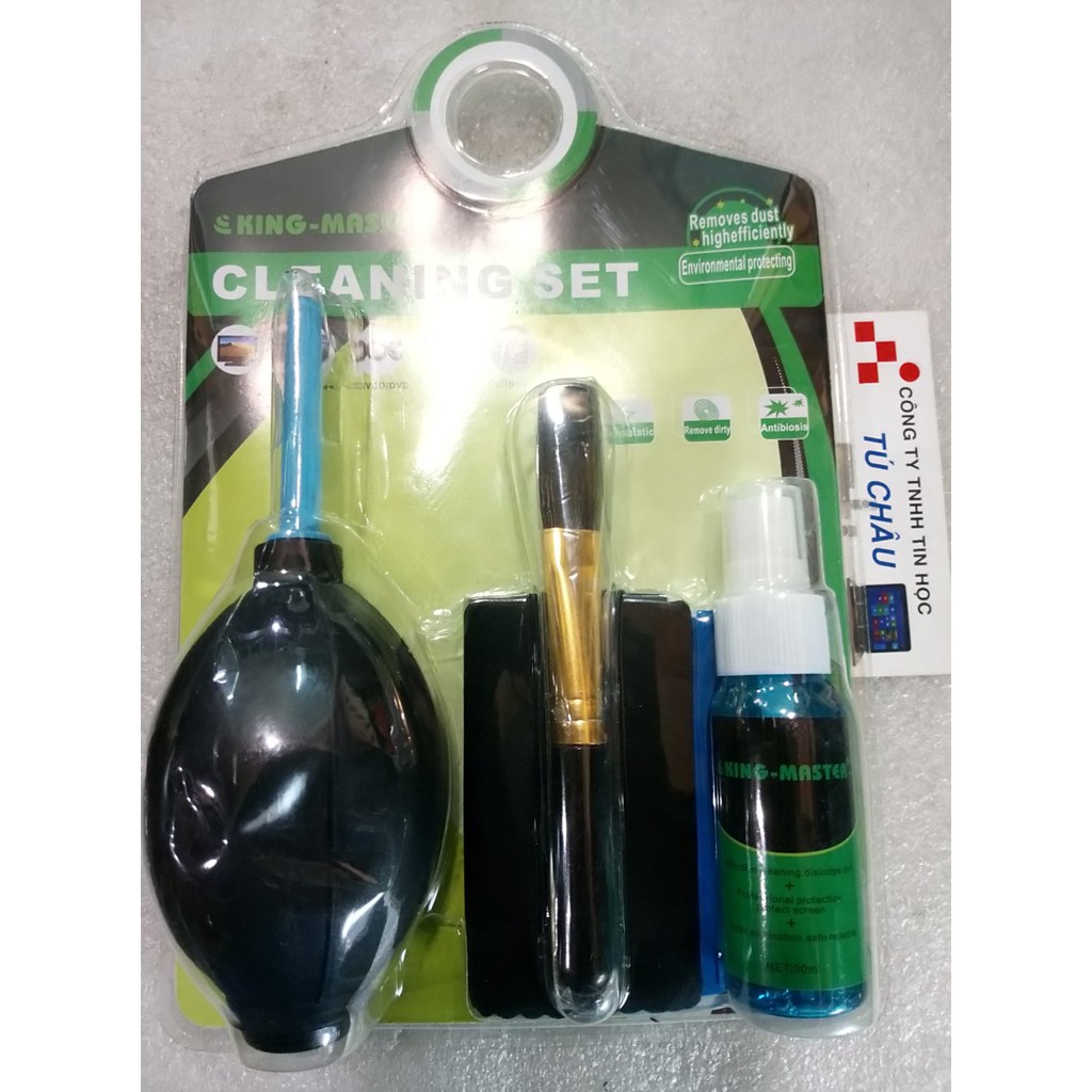 Bộ vệ sinh Laptop 6 món - Chai nước, chổi quét, vãi lụa, bong chùi lén, Bóp hơi sao su