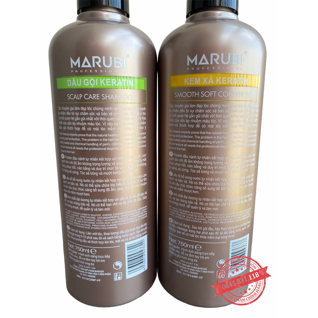 Cặp Dầu Gội Xả Marubi keratin collagen siêu mượt 750ml Phục Hồi Tóc Hư Tổn | Hàng Chính Hãng CT69