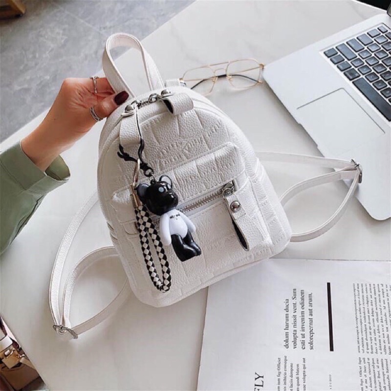 Balo Mini Đi Học Đi Du Lịch, Balo Nữ Kèm Móc Khoá Gấu Dễ Thương