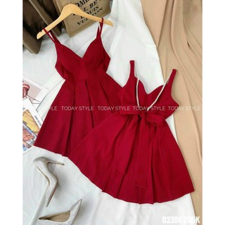 Đầm đỏ lưng đính ngọc H3143 (+hình thật)