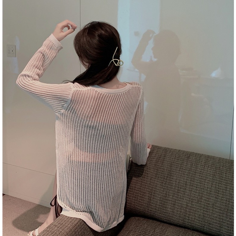 Áo Sweater Tay Dài Vạt Không Đều Phong Cách Hàn Quốc/ Váy Xếp Ly Thời Trang Tôn Đôi Chân Dài Cho Nữ