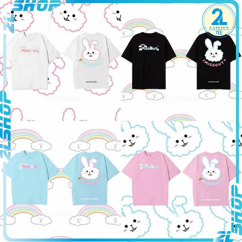 Áo thun unisex thỏ trắng cầu vồng ,in nổi siêu đẹp - áo phông nam nữ form thụng tay lỡ ,chất cotton tàu mịn