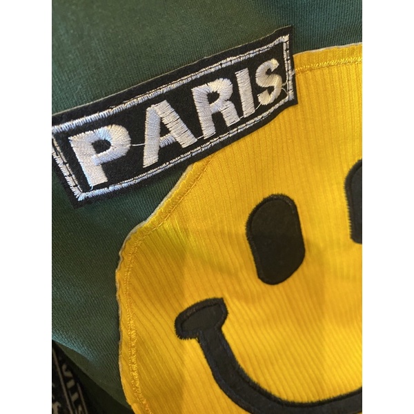 Áo thun phông 3158 hình mặt cười thêu to Paris Nam Nữ tay lỡ form to rộng Basic Cotton Khô Quảng Châu Loại 1