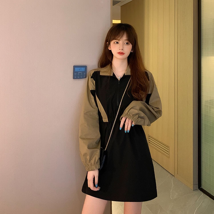 Đầm PERTY ôm dáng vừa vặn phối màu sắc tương phản thời trang Hàn Quốc dành cho nữ
