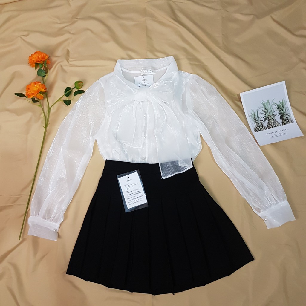 [Mã FAMAYWA giảm 10K đơn 50K] Áo sơ mi tơ óng thắt nơ sang chảnh dài tay/ ngắn tay | BigBuy360 - bigbuy360.vn