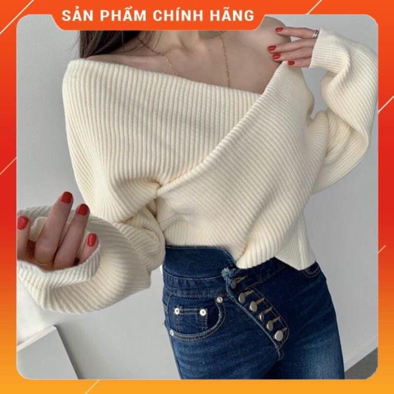 SALE- Áo len trễ vai đắp chéo thanh lịch cao cấp-Video thật -Kh86