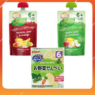[Combo]Ăn dặm trái cây rau củ xay mịn Rafferty's Garden & Bánh Pigeon cho bé từ 6 tháng tuổi