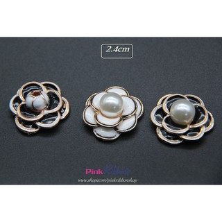 Charm hoa trà đen trắng các loại phụ kiện thời trang, gắn lên phụ kiện tóc, làm phụ kiện nơ bờm kẹp tóc, DIY