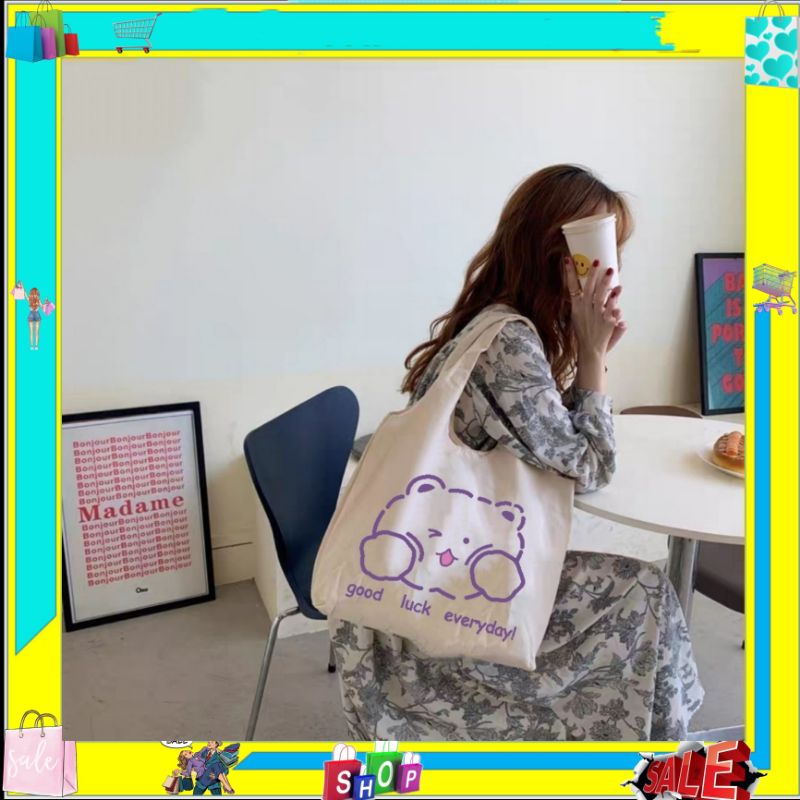 Túi tote vải canvas nữ size to túi xách thời trang phong cách Hàn Quốc giá rẻ đi học SHOP TN79-T02