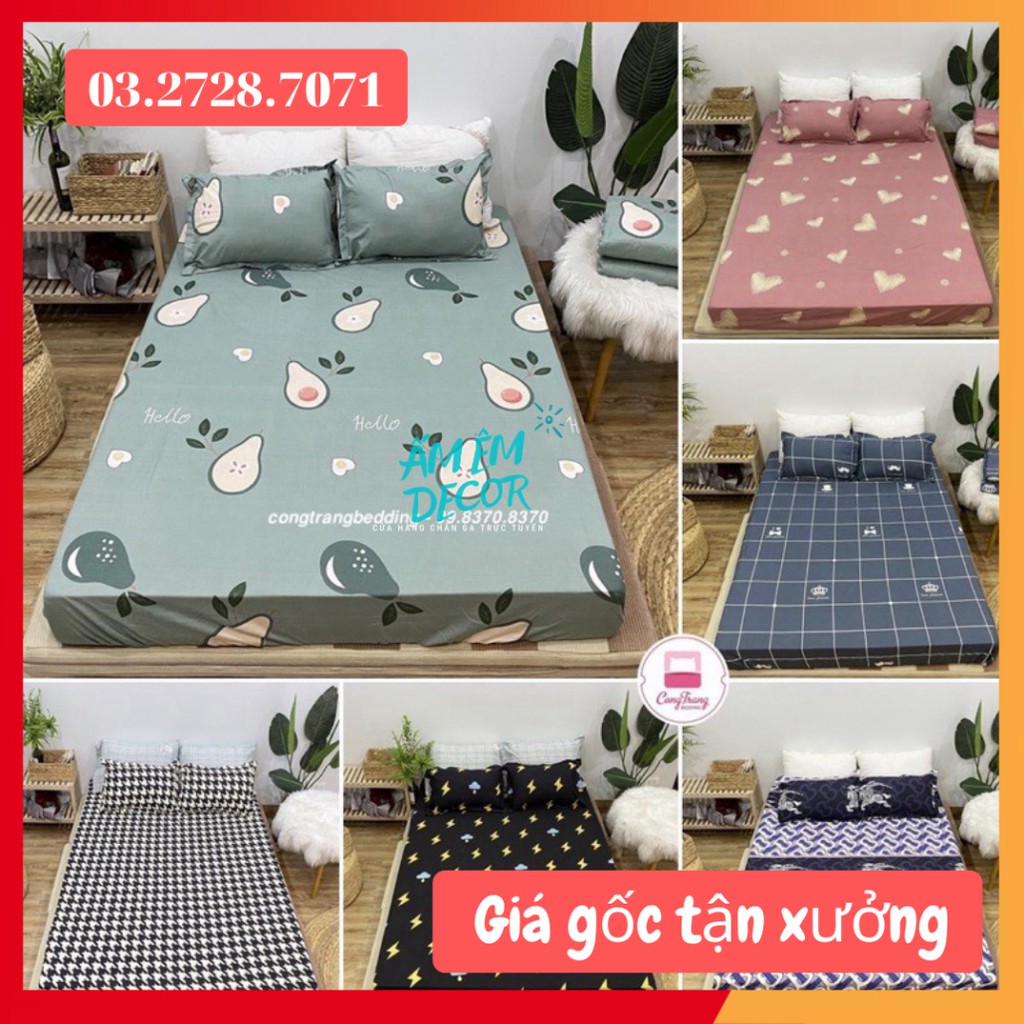 [HÀNG ĐẸP] Ga Trải Giường , drap trải giường Poly Cotton M6/M8  Nhiều Mẫu Tùy Chọn - Bộ ga chun kèm 2 vỏ gối poly cotton