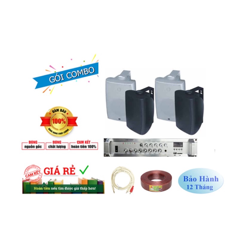 Combo 4 loa hộp 40w + 1 amply 200w cho shop, spa, quán cafe, văn phòng