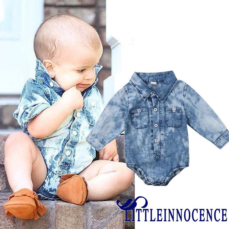 Áo liền mảnhdài tay vải denim thời trang cho bé