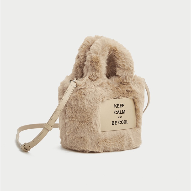 Ielgy Túi Đeo Chéo bucket Phối Lông Nhung Chất Lượng Cao In Chữ