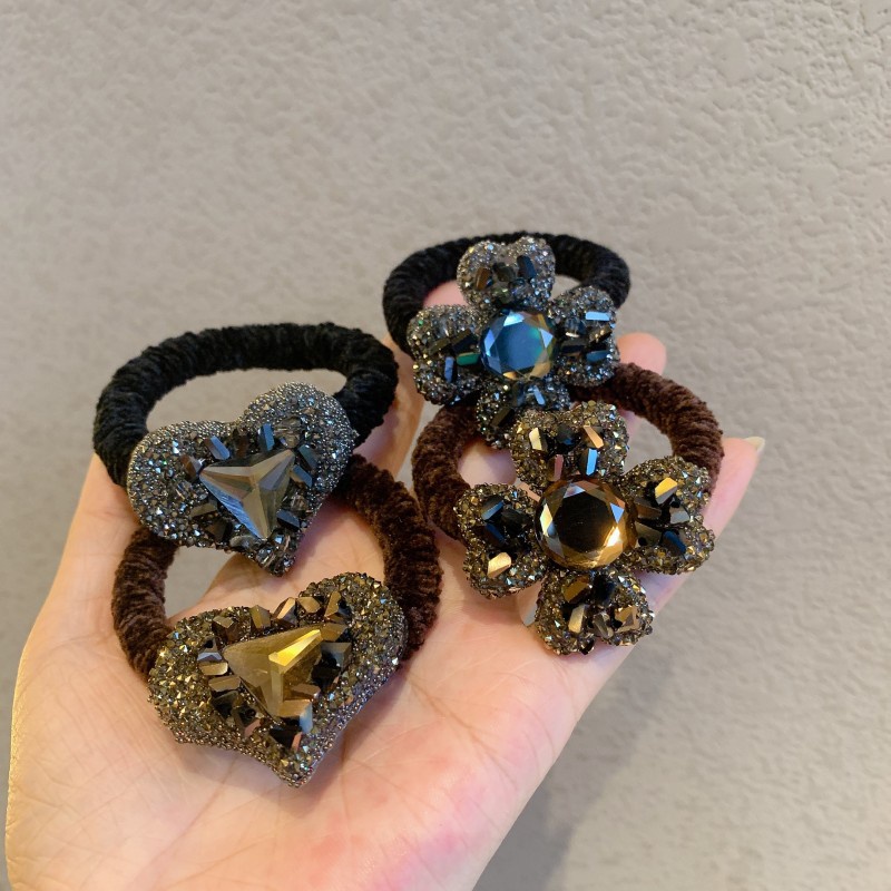 Dây Buộc Tóc Cao Su Co Giãn Hình Vuông Đính Đá Kim Cương Toàn Diện Phong Cách Hàn Quốc Cho Nữ