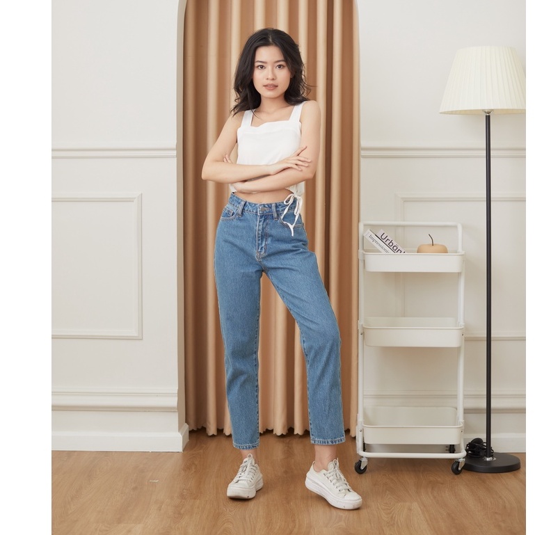 Quần Jeans Nữ Lưng Cao Màu Xanh LDM-102