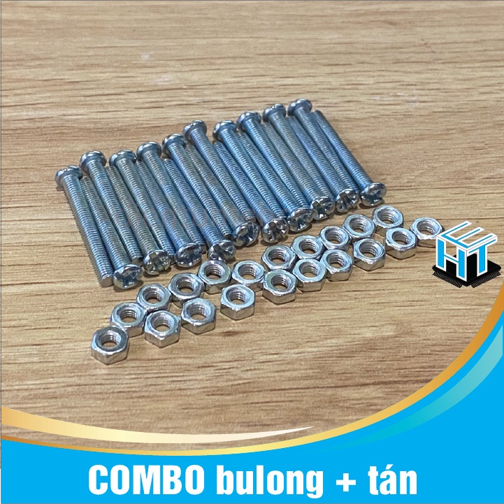 COMBO 20 con Bulong ốc vít M3 + tán (đai ốc) nhiều kích thước