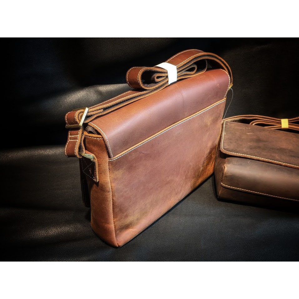 Túi Đeo Chéo Da Bò Sáp Nâu, Nâu Vàng Cao Cấp - DA THẬT 100% & BẢO HÀNH 2 NĂM