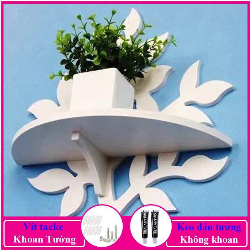 Kệ treo tường trang trí không cần khoan, chất liệu gỗ nhựa cao cấp màu trắng, decor không gian sống - a06