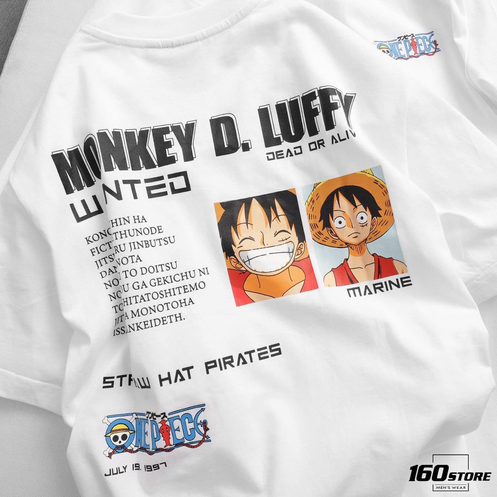 Áo Thun Tay Lỡ LUFFY WANTED Màu Đen Màu Trắng Unisex Form Rộng