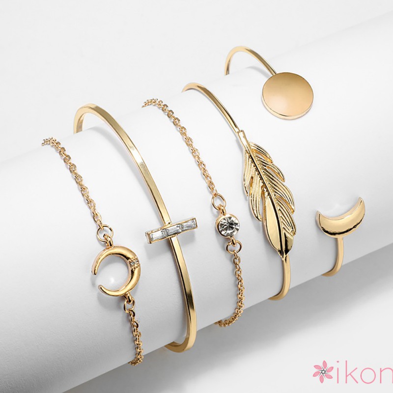 Set 4 vòng tay kim loại đính đá thời trang cho nữ