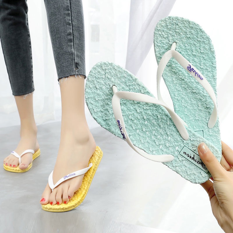 Dép Sandal Nhựa Đế Mềm Chống Trượt Màu Trơn Đính Hoa Xinh Xắn Cho Nữ