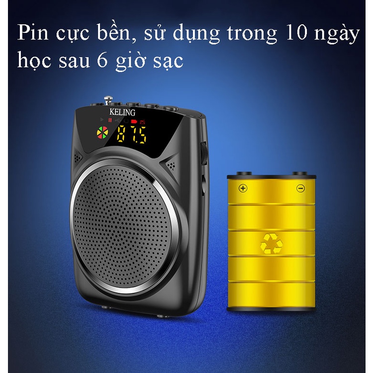 Máy trợ giảng giáo viên, Máy trợ giảng Keling K8 không dây, kết nối UHF, bluetooth 5.0, Pin dùng liên tục trung bình 8-1