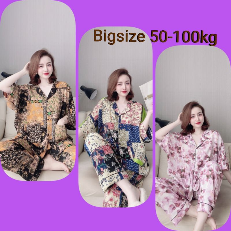 Đồ bộ Dài Cánh Dơi Bigsize 50-100kg Lụa Mango sang trọng Mặc Nhà Cho Nàng Múp