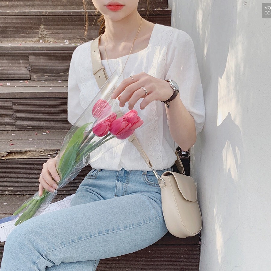 SUXI Áo sơ mi tay ngắn họa tiết thêu theo phong cách Hàn Quốc