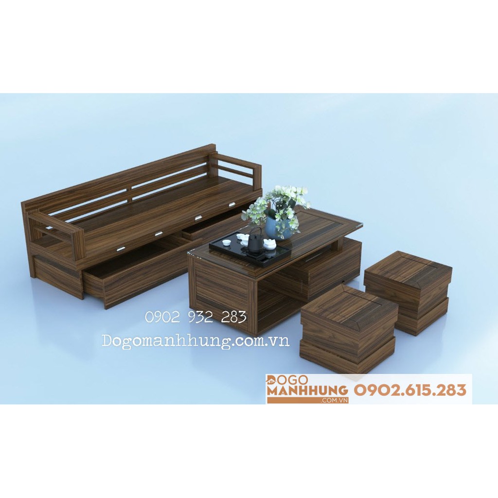Bộ bàn ghế sofa giường gỗ sồi mặt liền màu óc chó , gỗ sồi Nga