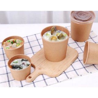 Ly canh - soup giấy kraft 480ml, 16oz kèm nắp giấy - gói 50 cái