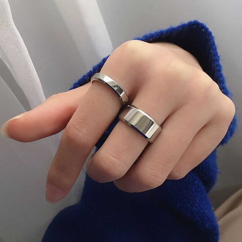 Nhẫn Thép Titan Bóng Đơn Giản Phong Cách Hàn Quốc