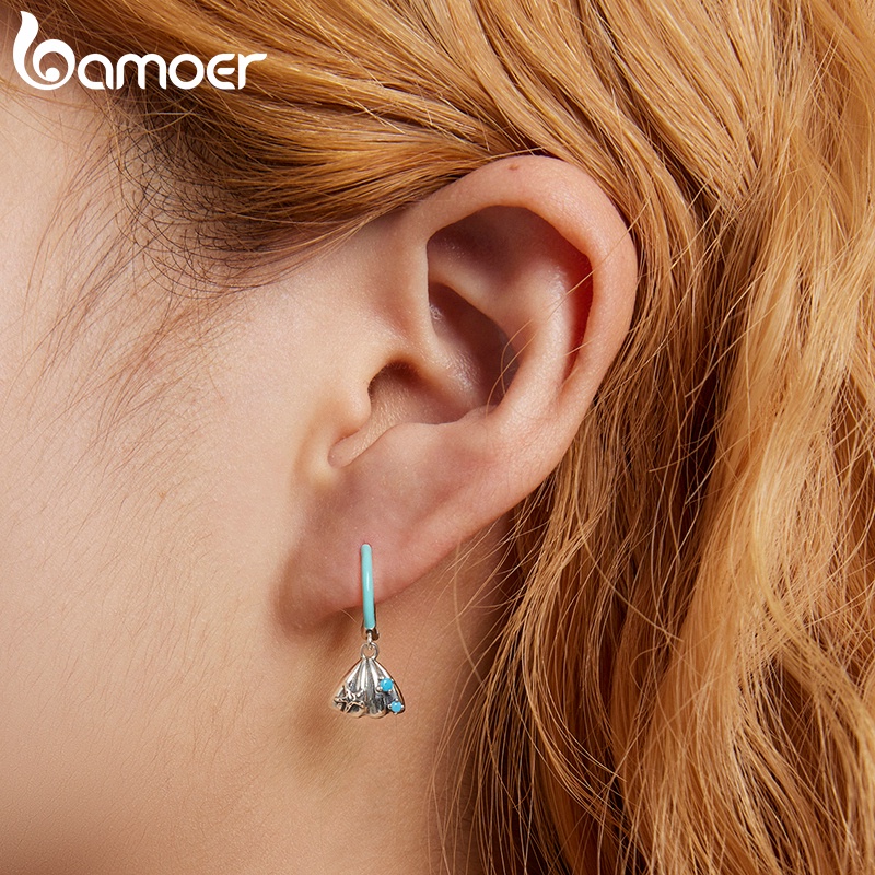 Khuyên tai BAMOER bạc 925 mặt vỏ sò/ sao biển thời trang