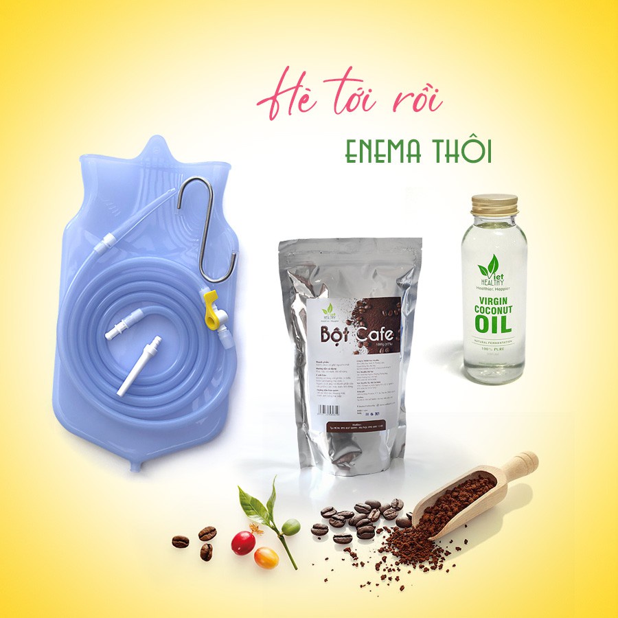 Bộ enema túi dây vòi silicon Viet Healthy, bộ dụng cụ thụt tháo cà phê, thụt tháo đại tràng, thải độc