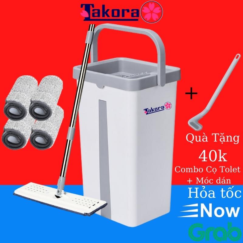 Cây lau nhà tự vắt thông minh 360 độ chính hãng TAKORA, Bộ chỗi lau nhà 2 ngăn đa năng cao cấp