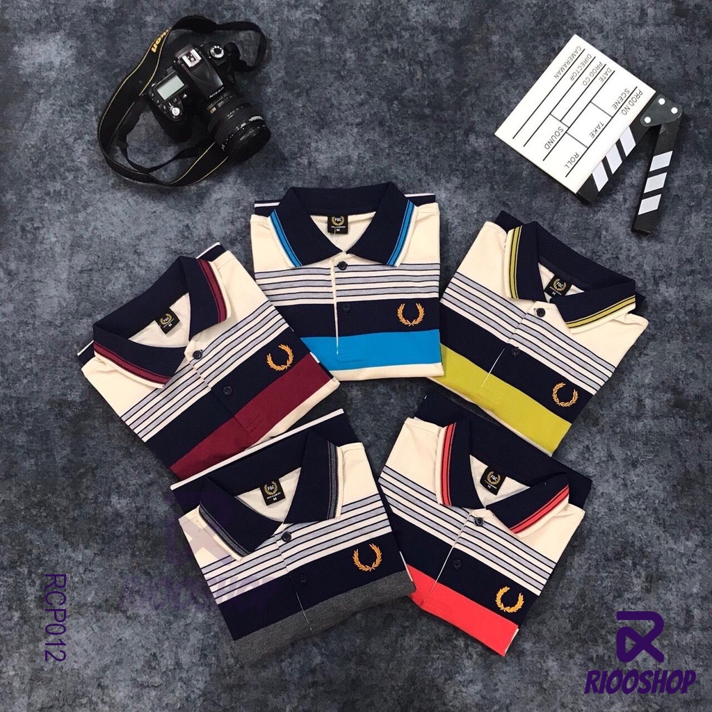 Áo thun nam trung niên có cổ cotton dày mịn kẻ sọc ngang cao cấp bông lúa RCP012 - áo polo nam form rộng Riooshop