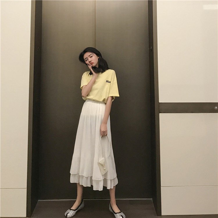 Xiaozhainv Chân váy midi xếp ly lưng cao dáng rộng thời trang xinh xắn cho nữ | BigBuy360 - bigbuy360.vn