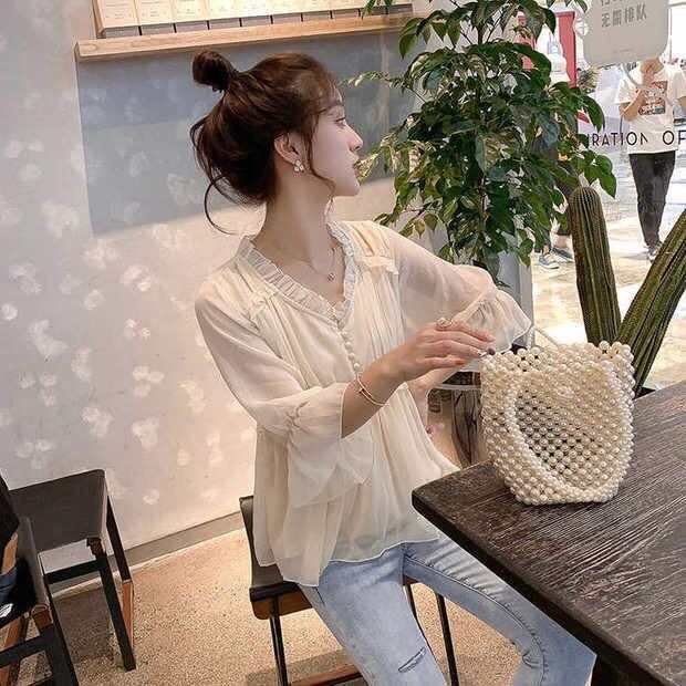 Áo Sơ Mi Chiffon Cổ Chữ V Phong Cách Hàn Quốc Ngọt Ngào Thời Trang Mùa Hè Hàng Mới Dành Cho Nữ | BigBuy360 - bigbuy360.vn