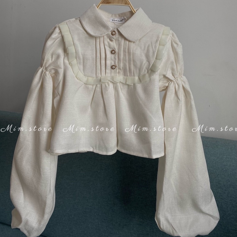 Áo sơ mi dạ tay phồng vintage | Mim.store |