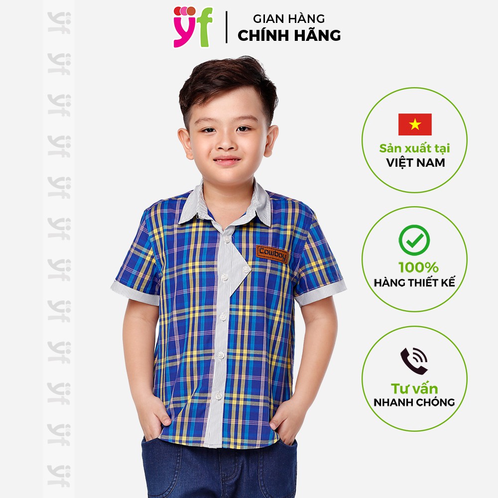 Sơ mi bé trai caro YF form đẹp, màu xanh dương nổi bật 8AY537