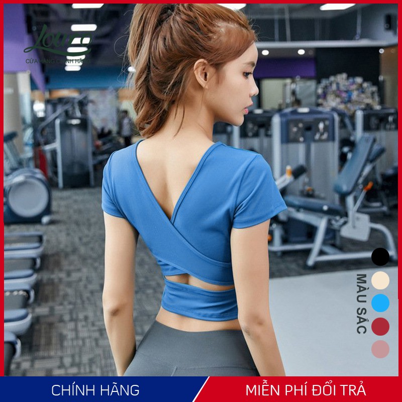 Áo tập gym, yoga nữ Louro kiểu áo croptop body cổ tim chéo lưng, hợp tập thể thao, zumba, yoga, gym, vải co giãn - LA90