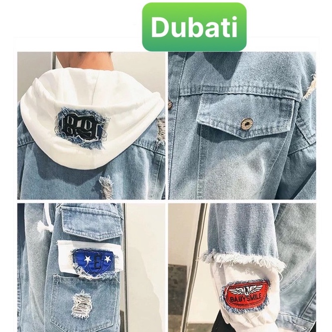 ÁO KHOÁC JEAN NAM NỮ CHẤT BÒ UNISEX PHỐI NÓN NỈ WASH RÁCH VẢI DÀY CAO CẤP- DUBATI FASHION