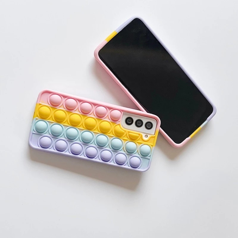 Ốp lưng Pop it silicone Fidget bóp mềm viền vuông cho Samsung Note 20 Ultra 5G S21 FE S20 Plus S10 10 TPU trơn dẻo mềm