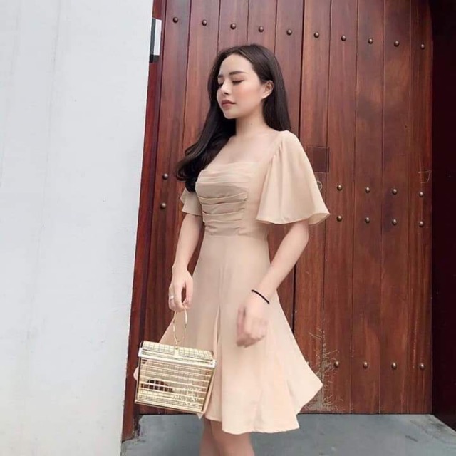 Đầm thiết kế nhún ngực lót lụa nhung ảnh thật và clip