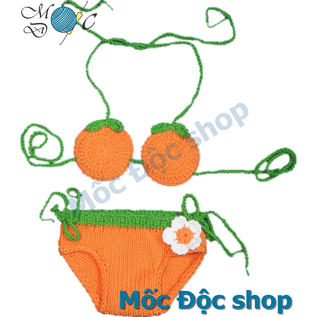 [Hỏa tốc HCM] Đồ bơi bikini len cho bé gái sơ sinh - 1 tuổi - trái cam