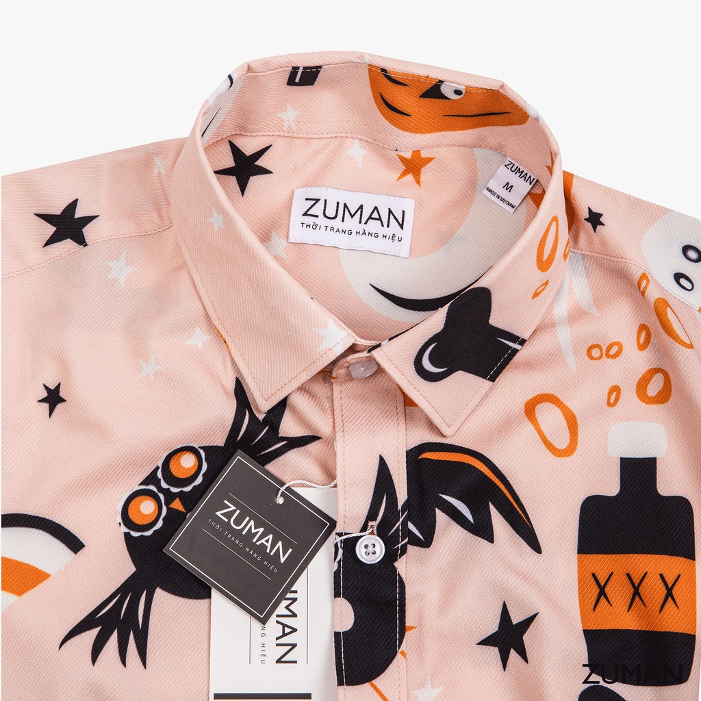 [Mã FAMALLT5 giảm 15% đơn 150K] Áo sơ mi nam ngắn tay vải lụa thiết kế hoạ tiết halloween hoạt hình - ZUMAN - ASM82 | BigBuy360 - bigbuy360.vn