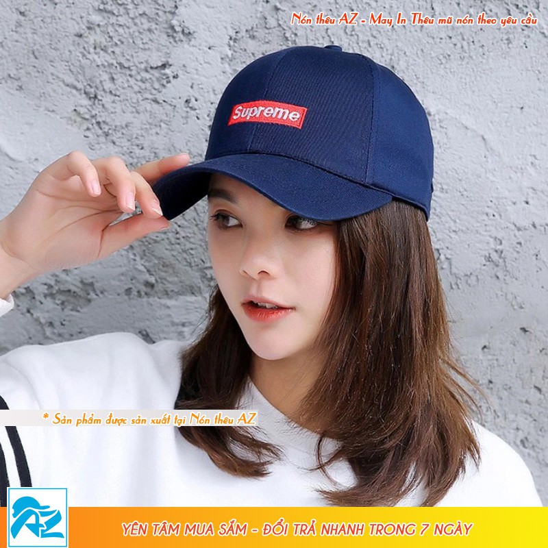 Nón kết nam nữ màu xanh đen navy thêu logo supreme - Mũ lưỡi trai MT368